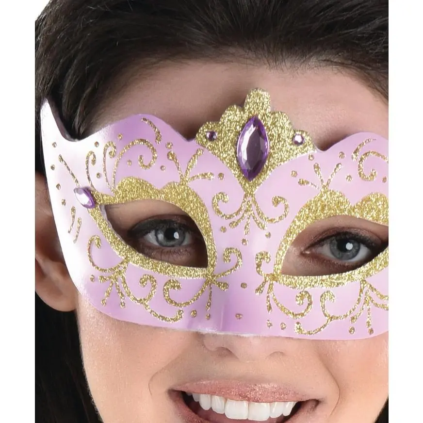 AMSCAN Adult Lavender & Gold Glitter Masquerade Mask With Light-Up Feathers 4 AMSCAN Adult Lavender & Gold Glitter Masquerade Mask With Light-Up Feathers - Image 2