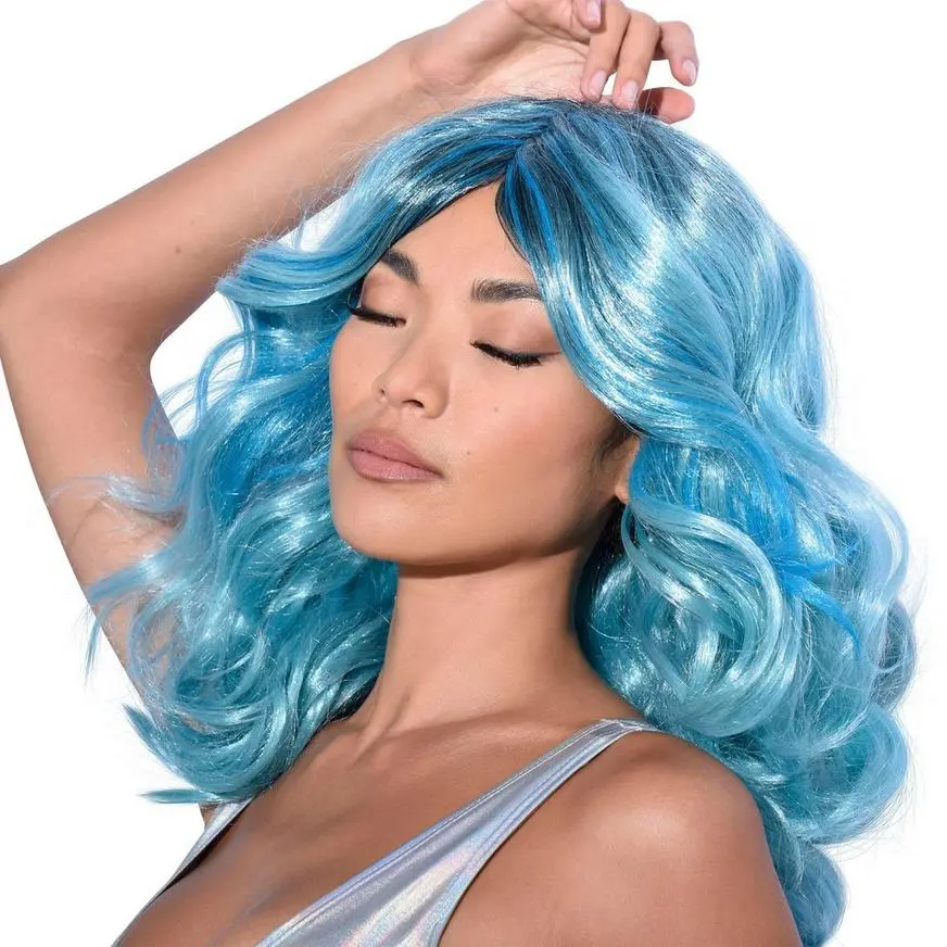 AMSCAN Blue Medium Length Curly Wig 3 AMSCAN Blue Medium Length Curly Wig