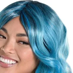 AMSCAN Blue Medium Length Curly Wig 7 AMSCAN Blue Medium Length Curly Wig -Party Themes Sales 942145 02