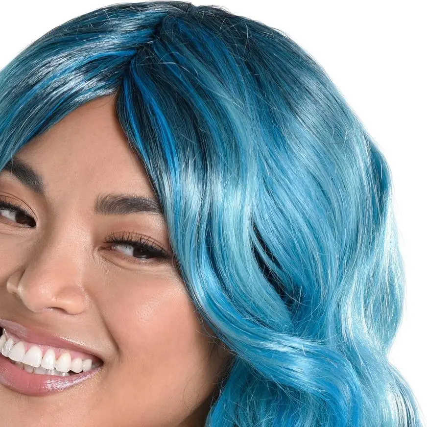 AMSCAN Blue Medium Length Curly Wig 5 AMSCAN Blue Medium Length Curly Wig - Image 3