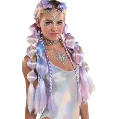 AMSCAN Adult Blue, Pink & Purple Bubble Braid Clip-In Extensions, 2pc - Festival