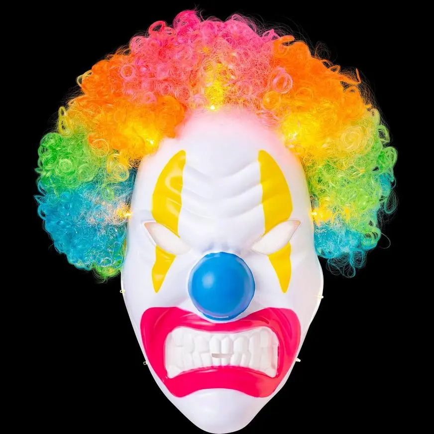 Adult Light-Up Angry Clown Plastic Mask With Colorful Wig - Neon Circus 4 Adult Light-Up Angry Clown Plastic Mask With Colorful Wig - Neon Circus - Image 2