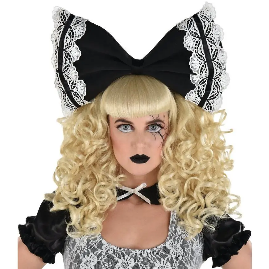 Adult Black & White Creepy Doll Bow Headband 3 Adult Black & White Creepy Doll Bow Headband