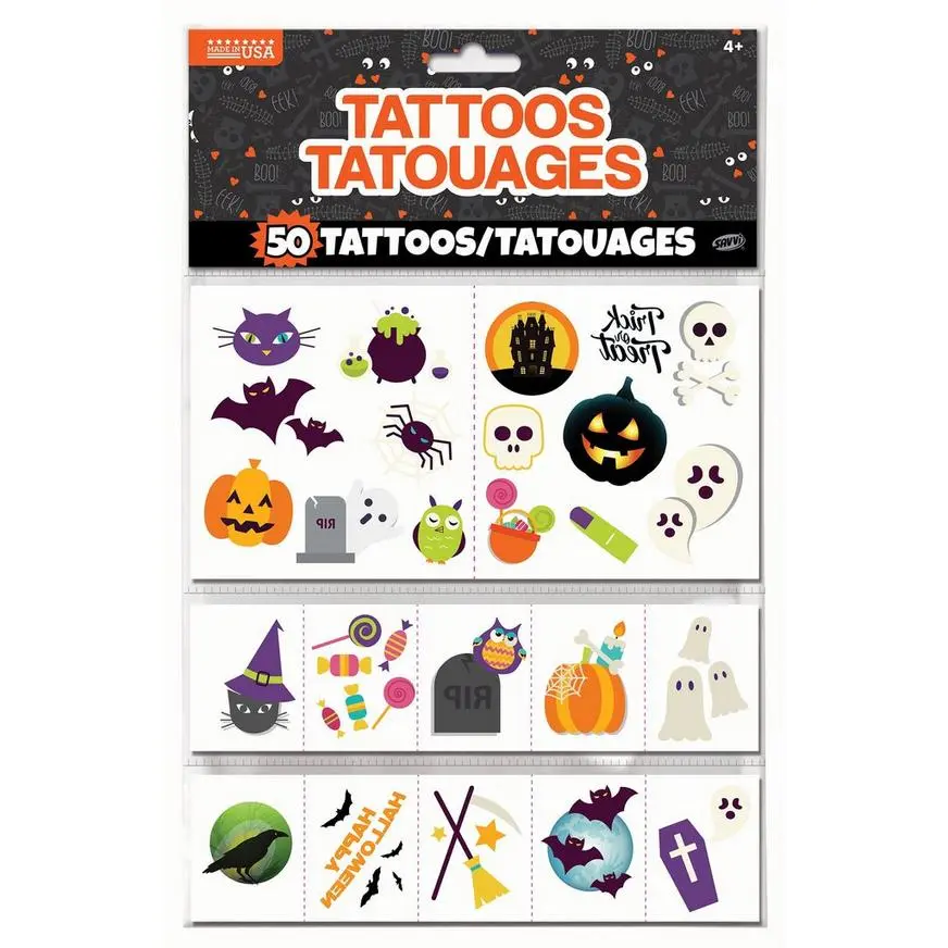 Friendly Halloween Temporary Tattoos, 50pc 3 Friendly Halloween Temporary Tattoos, 50pc