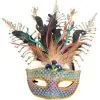 Adult Rainbow Rhinestone & Gold Feather Masquerade Mask -Party Themes Sales 942820