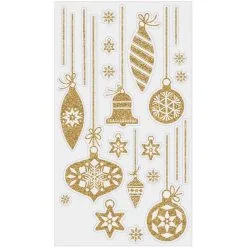 Glitter Gold Christmas Ornament Vinyl Cling Decals, 17pc -Party Themes Sales 948831 01
