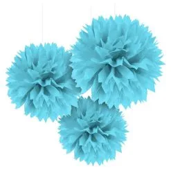 Caribbean Blue Tissue Pom Poms 3ct