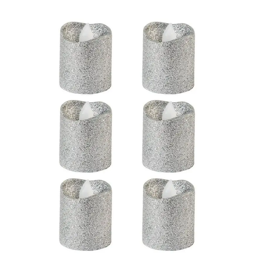 Glitter Silver Votive Flameless LED Candles 6ct 3 Glitter Silver Votive Flameless LED Candles 6ct