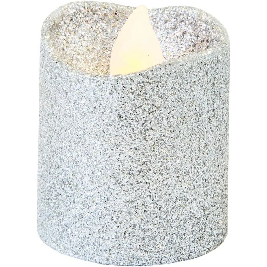 Glitter Silver Votive Flameless LED Candles 6ct 4 Glitter Silver Votive Flameless LED Candles 6ct - Image 2