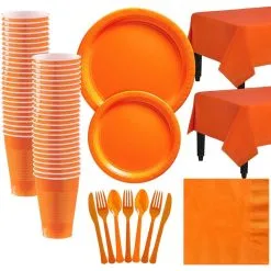 Orange Paper Tableware Kit For 50 Guests