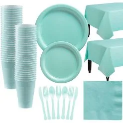 Robin's Egg Blue Paper Tableware Kit For 50 Guests