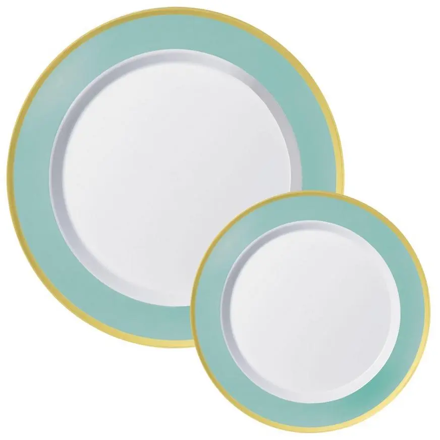 Premium Robin's Egg Blue Border & Gold Tableware Kit For 20 Guests 4 Premium Robin's Egg Blue Border & Gold Tableware Kit For 20 Guests - Image 2