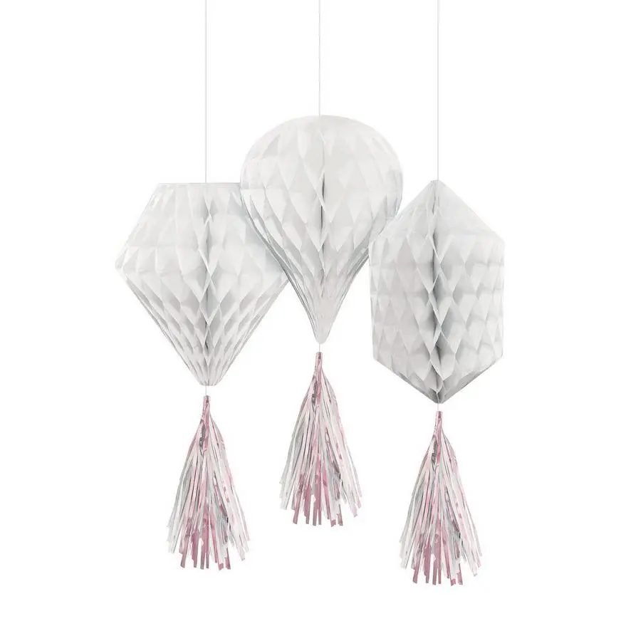 Mini White Honeycomb Decorations With Iridescent Tails 3ct 3 Mini White Honeycomb Decorations With Iridescent Tails 3ct