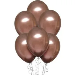 6ct, 11in, Rose Copper Metallic Chrome Satin Luxe Latex Balloons
