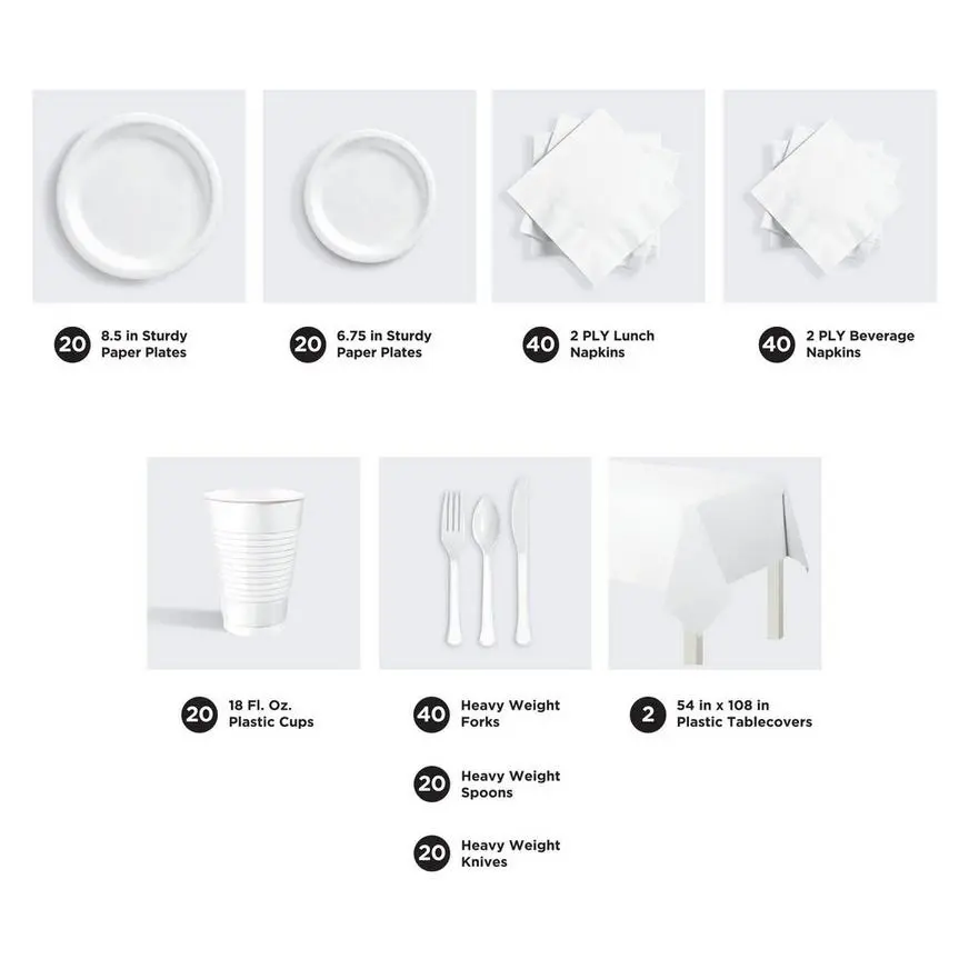 White Tableware Kit For 20 Guests, 222pc 5 White Tableware Kit For 20 Guests, 222pc - Image 3