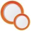 Round Premium Plastic Dinner (10.25in) & Dessert (7.5in) Plates With Orange & Gold Border, 20ct -Party Themes Sales C919837 orange
