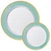 Round Premium Plastic Dinner (10.25in) & Dessert (7.5in) Plates With Robin's Egg Blue & Gold Border, 20ct -Party Themes Sales C919837 robins egg blue