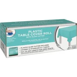 Robin's Egg Blue Plastic Table Cover Roll With Slide Cutter, 54in X 126ft