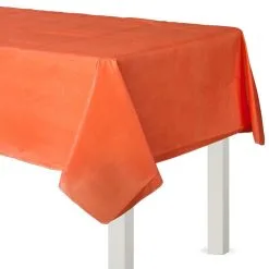Orange Flannel-Backed Vinyl Tablecloth, 54in X 108in