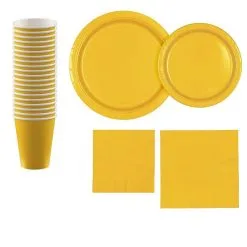 Sunshine Yellow Paper Tableware Kit For 20 Guests