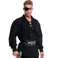 Black Lace-Up Pirate Shirt -Party Themes Sales P633402 01