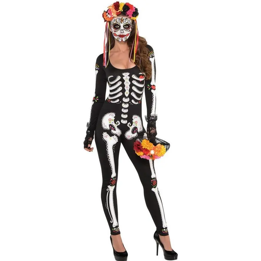 Adult La Muerta Day Of The Dead Skeleton Catsuit 3 Adult La Muerta Day Of The Dead Skeleton Catsuit