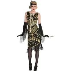 Adult Roaring 20s Gold Art Deco Flapper Costume -Party Themes Sales P889685 01