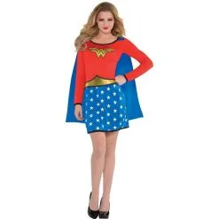 Adult Long-Sleeve Wonder Woman Dress With Cape