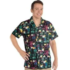 Multicolor Tiki Button Up Shirt For Adults