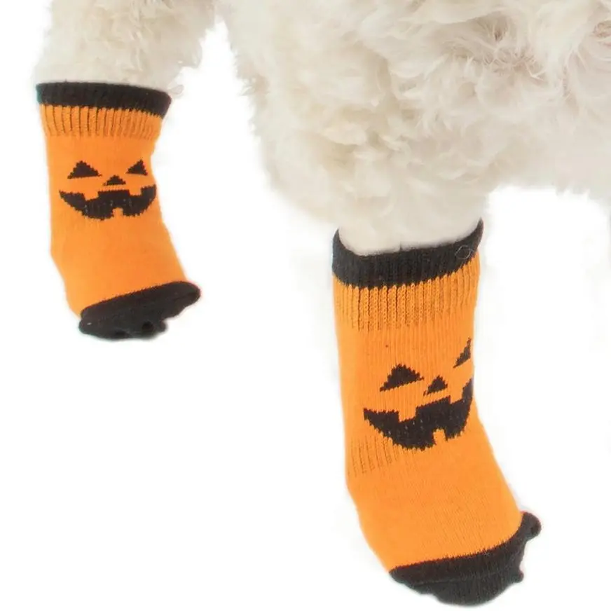 Party City Orange & Black Jack-o'-Lantern Anti-Slip Dog Socks 4 Party City Orange & Black Jack-o'-Lantern Anti-Slip Dog Socks - Image 2