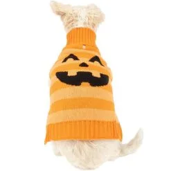 Party City Striped Orange Jack-o'-Lantern Dog Sweater